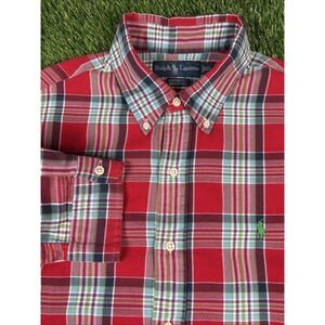 Ralph Lauren Shirt Custom Fit Red Plaid Button Down Long Sleeve Size XL Cotton